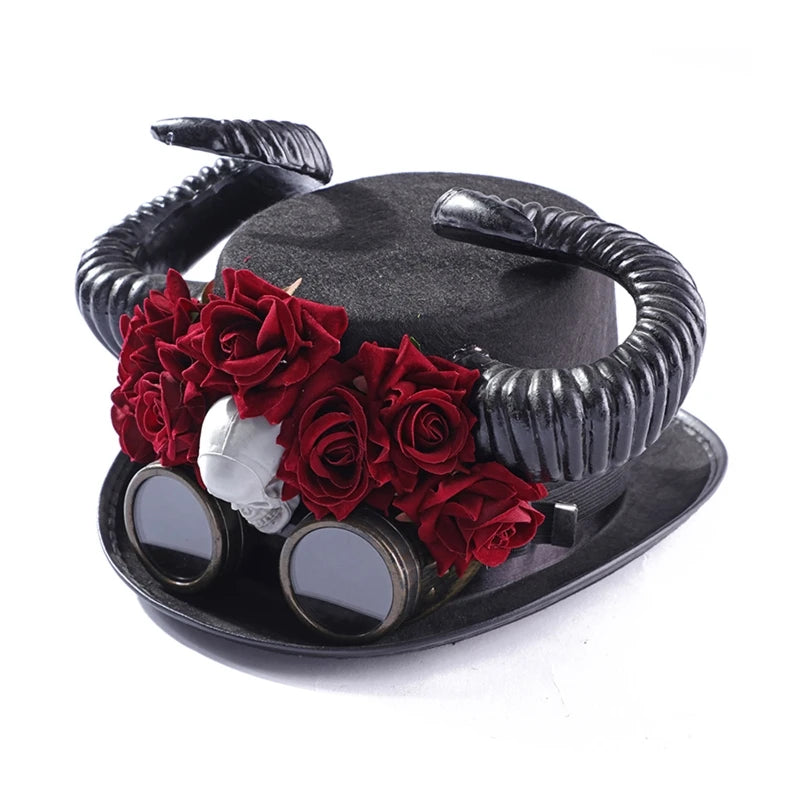 Hut steampunk damen schwarz rose